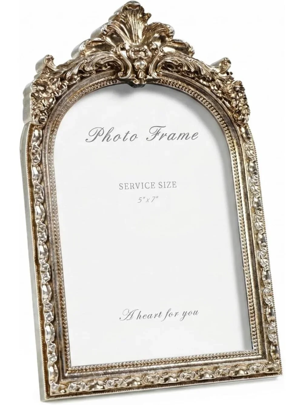 Vintage Silver Picture Frame 5x7 - Ornate Resin Arched Design, Tabletop & Wall